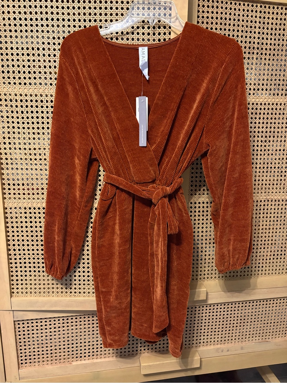 NWT Anthropologie Amadi rust plush ribbed chenille mini dress xs petite